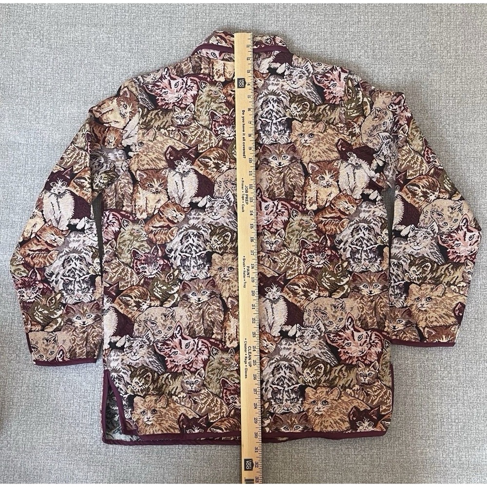 Blair Womens Medium Vintage Tapestry Cat Print Jacket Brown Burgundy Woven - Picture 9 of 9